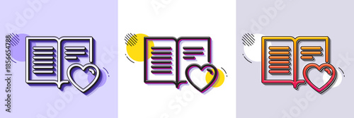 Love book line icon. Halftone dotted pattern. Gradient icon with grain shadow. Feedback sign. Customer satisfaction symbol. Line love book icon. Various designs. Vector