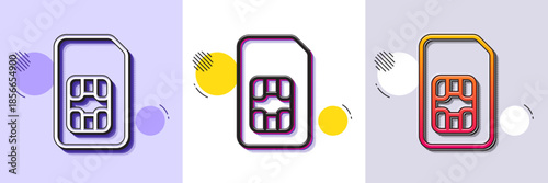Sim card line icon. Halftone dotted pattern. Gradient icon with grain shadow. Phone cellular data sign. Mobile accessories symbol. Line sim card icon. Various designs. Vector