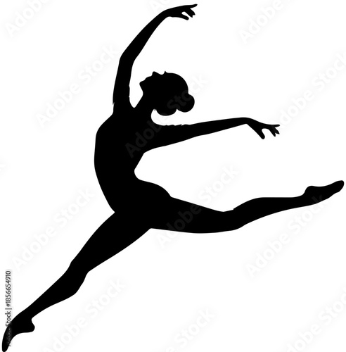 Graceful Ballerina Silhouette in Reaching Pose, Contemporary Dance Extension Isolated