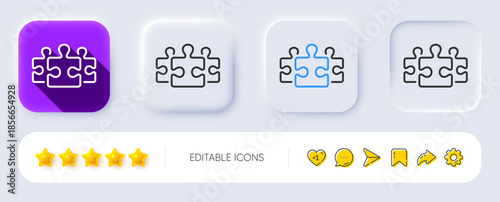 Puzzle pieces line icon. Neumorphic, Flat shadow, 3d buttons. Jigsaw game challenge sign. Business solution symbol. Line puzzle icon. Social media icons. Vector