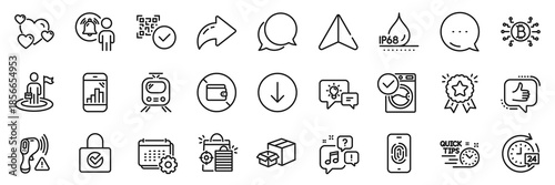Voicemail, Seo shopping and Chat message line icons pack. Share, Message, Paper plane icons. Ranking star, Like, 24h delivery web icon. Waterproof, Quick tips, Graph phone pictogram. Vector