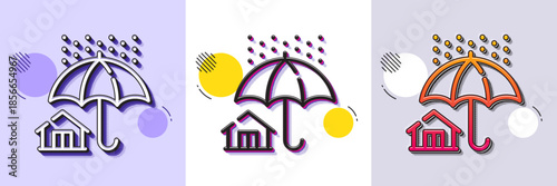 Home insurance line icon. Halftone dotted pattern. Gradient icon with grain shadow. Risk management sign. House with umbrella symbol. Line home insurance icon. Various designs. Vector