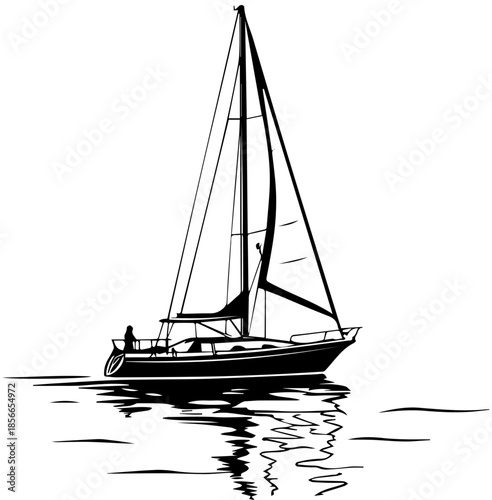 Black and White Sailboat with Reflection