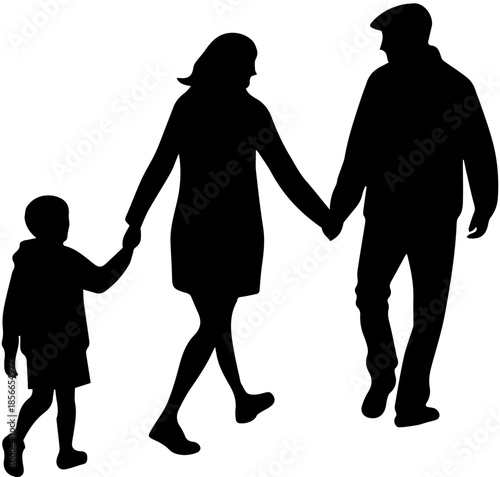 Black Silhouette of Family Walking Hand in Hand