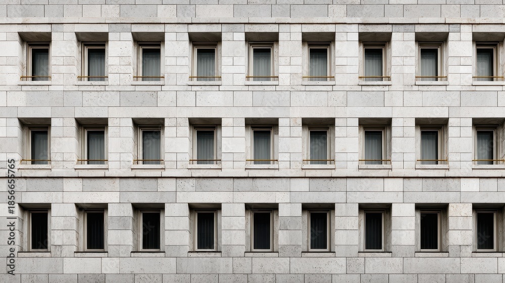 Obraz premium Contemporary Building Facade with Rectangular Windows and Stone Cladding