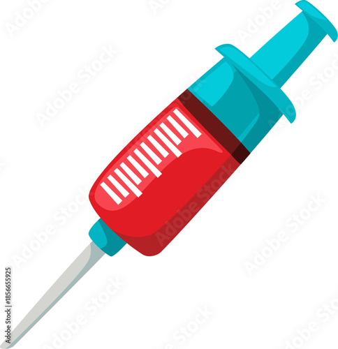 Medical Syringe with Red Liquid for Injection or Blood Sample.