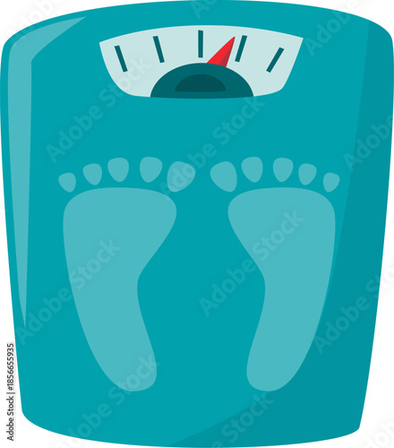 Teal Bathroom Scale with Footprints and Dial Indicator.