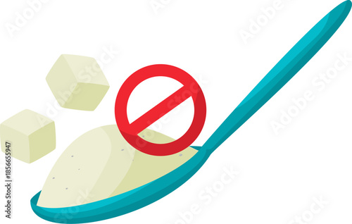 No Sugar Spoon with Sugar Cubes and Stop Sign.