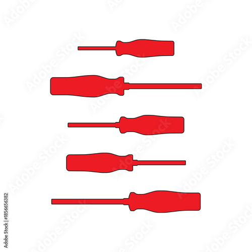 Screwdriver Tool Silhouettes Collection in Red Color