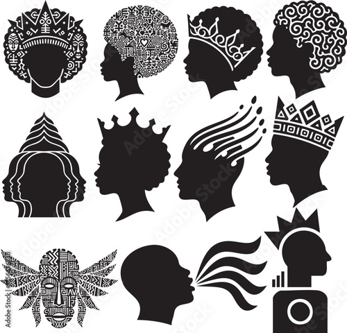 Royal and Mythical Head Profile Silhouette Collection