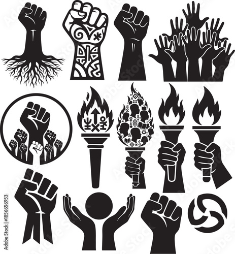 Raised Fist Protest and Empowerment Symbol Silhouette Set