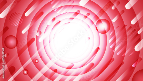 Abstract Red and White Futuristic Background Featuring Glowing Concentric Circles with Dynamic Motion Shapes and Floating Particles for Modern Tech Wallpapers and Digital Art Designs