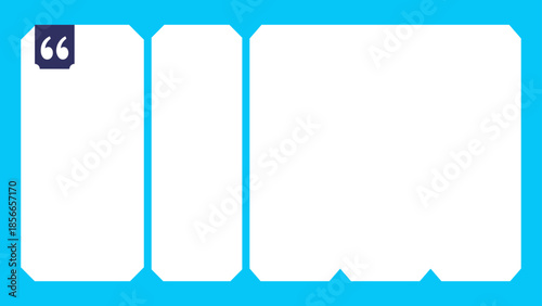 Professional Cyan Business Banner with Three Blank White Beveled Information Panels and a Dark Blue Quote Icon Corner Ideal for Modern Website UI Designs and Corporate Marketing Displays