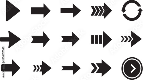 Collection of black right arrows in various styles and designs