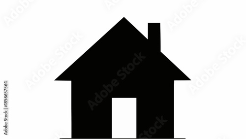 Simple Black Silhouette of a House with Chimney and Door.