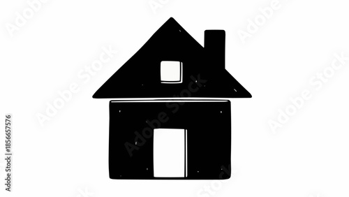 Simple Black Silhouette of a House with Chimney and Window.