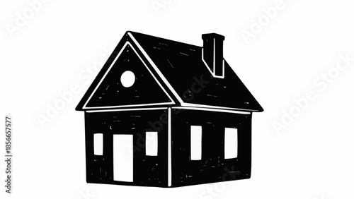 Simple Black Silhouette of a House with Chimney.
