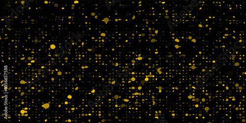 Abstract luxury banner with golden glittering dots on black background. Sparkling glitter bottom border, vector frame. Halftone effect. Magical gold dust. Pop art style backdrop.Print