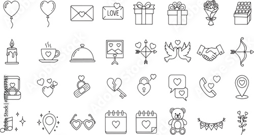Hand drawn valentines day icons set love and romance doodle collection
