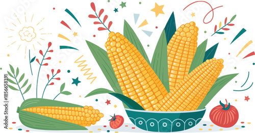 Colorful Corn on the Cob Vector Illustration for Food Celebration