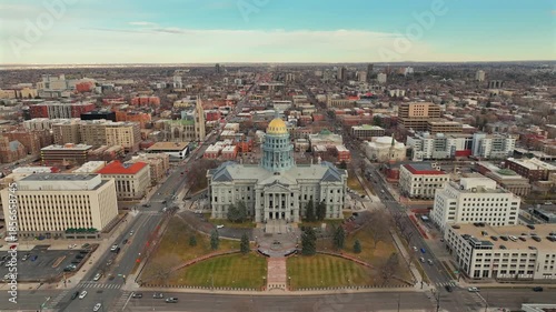 Wallpaper Mural Aerial Drone Reverse of Colorado state capitol Building in Denver Colorado Torontodigital.ca