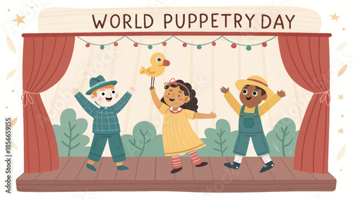 Colorful Puppets on Stage Performance for World Puppetry Day