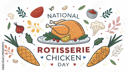 Colorful Rotisserie Chicken Vector Illustration for National Day