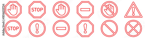 Stop Warning Sign Vector with White Hand Symbol