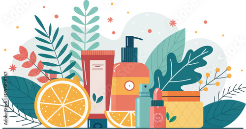 Colorful Skincare Beauty Products Vector Illustration
