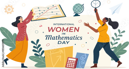 Colorful Vector Illustration Celebrating International Women in Mathematics Day