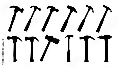 Set of Hammer Silhouettes. Collection of black construction tools