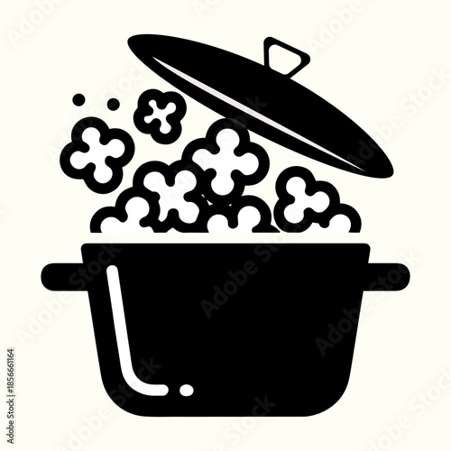 Popcorn Popping in Pot Vector Illustration, Cinema Snack Icon, Food Cooking Clipart
