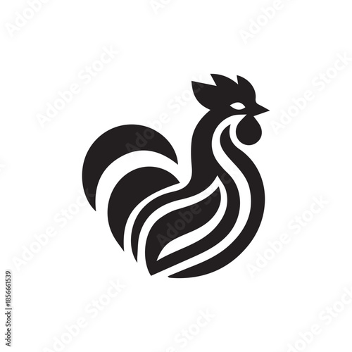 Minimalist black stylized rooster drawing on white background