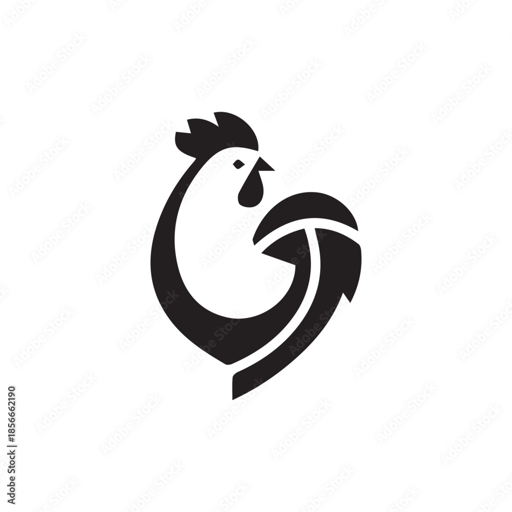 Fototapeta premium Minimalist black stylized rooster or chicken head and body illustration