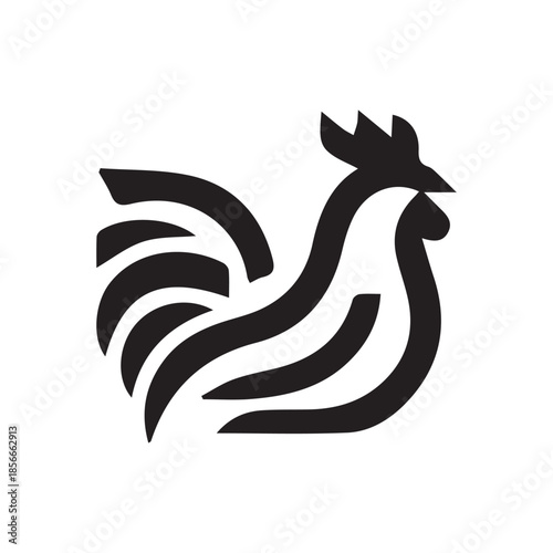 Minimalist black stylized rooster logo icon design