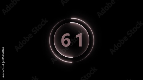 Glowing Circle with Number 61 on Dark Background numeral count