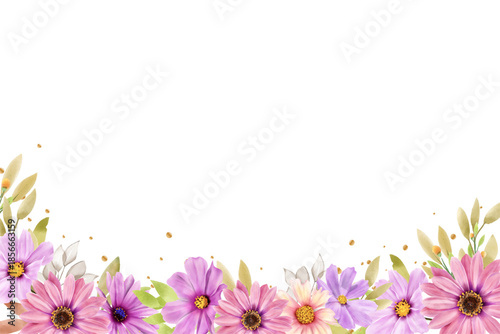 Flower watercolor frame for wedding, birthday, card, background, invitation, wallpaper, sticker, decoration etc.
