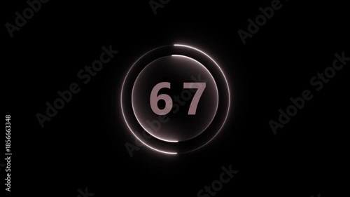 Illuminated Circle Displaying Number 67 on Black Background sixty-seven numeral