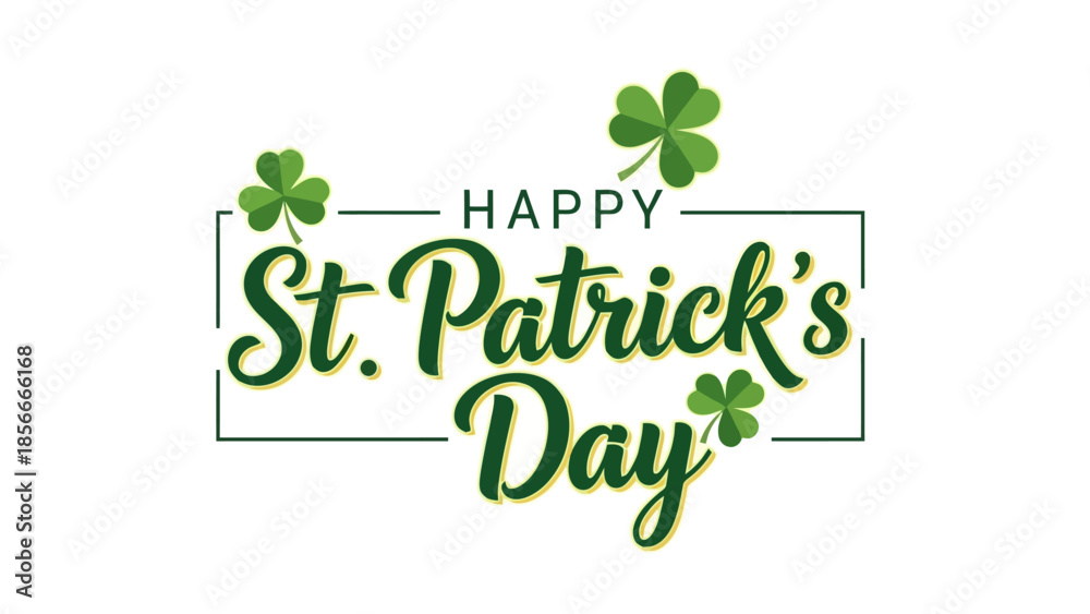 Fototapeta premium Happy St. Patrick's Day Greeting with Clover Symbols and Green Border