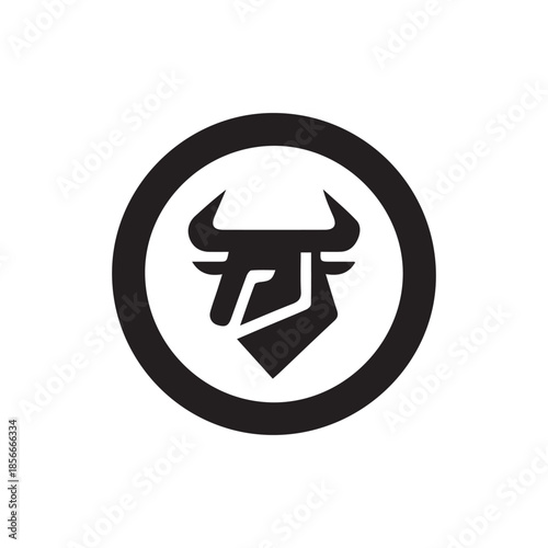 Abstract Bull Head Logo in Black Circle