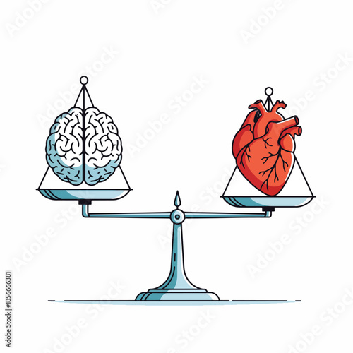 Balancing Scale with Brain and Heart Symbols Representing Decision Making mental health balance concept