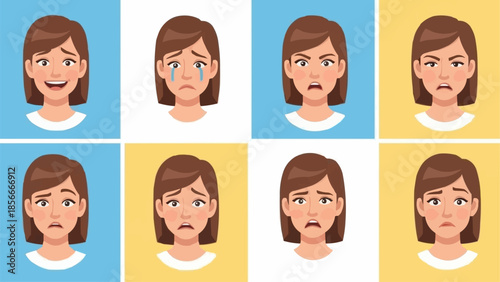 Woman Expressing Different Emotions Through Facial Expressions.