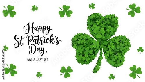 Happy St. Patrick's Day Greeting with Lucky Clover and Festive Green Accents