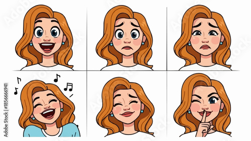 Woman Expressing Various Emotions Through Facial Expressions And Gestures.