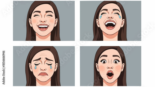 Woman Expressing Four Different Emotions With Facial Expressions.
