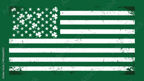Distressed American Flag with Shamrock and Stars, St. Patrick's Day Theme