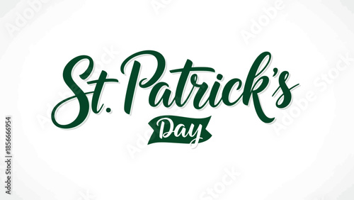 Handwritten "St. Patrick's Day" text with festive ribbon and subtle shadow effect
