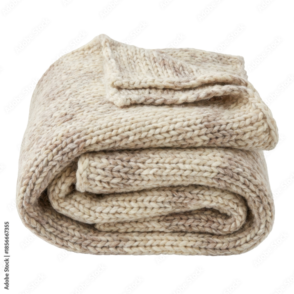 Fototapeta premium Cozy Knitted Throw Blanket With Speckled Texture In Neutral Tones Folded