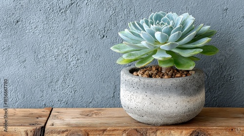 Succulent Delight: A captivating close-up of a succulent plant in a stylish pot, perfectly placed against a textured wall, showcasing nature's unique beauty.