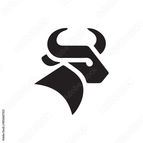 Abstract minimalist bull head logo design on a white background